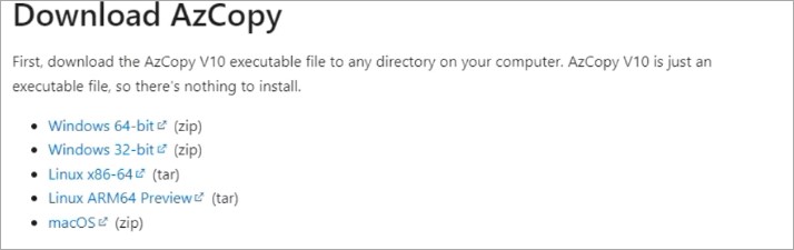 Click Download Azure AzCopy